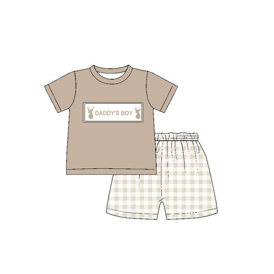 Khaki daddy's boy deer top plaid shorts kids boys clothes