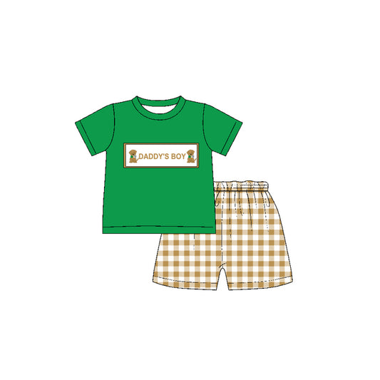 Green daddy's boy dog top plaid shorts kids boys clothes