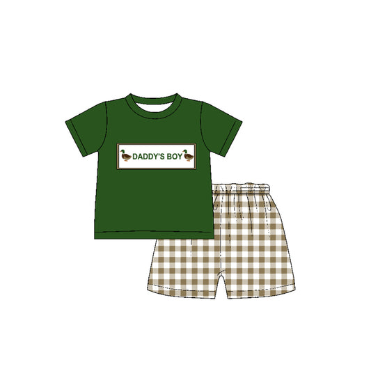 Green daddy's boy duck top plaid shorts kids boys clothes