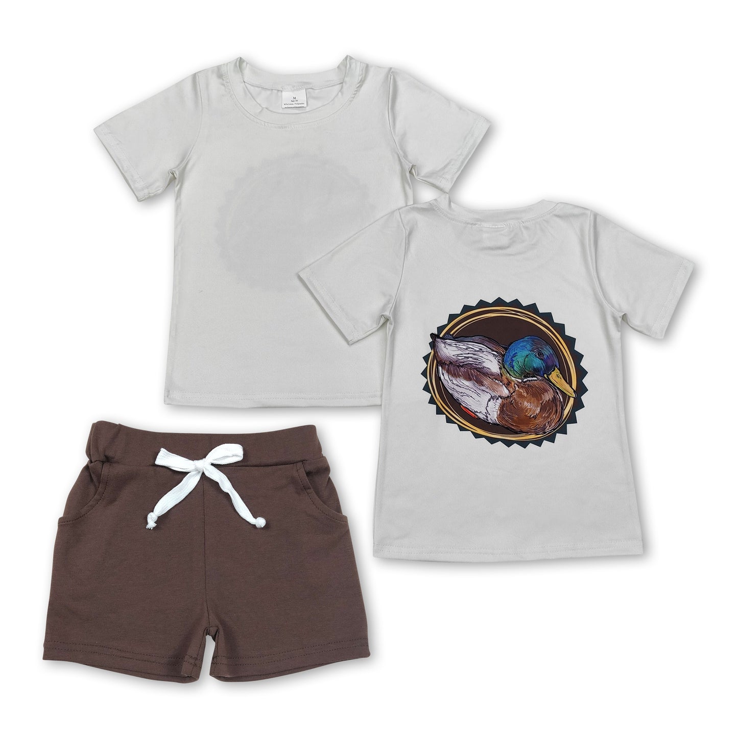 Short sleeves duck top brown pocket shorts boys clothes