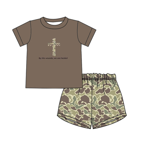 Short sleeves camo cross top shorts kids boys Easter clothes