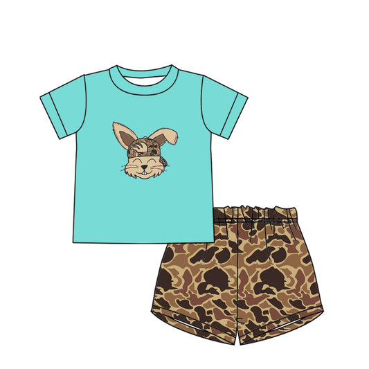 Short sleeves camo bunny top shorts kids boys Easter clothes