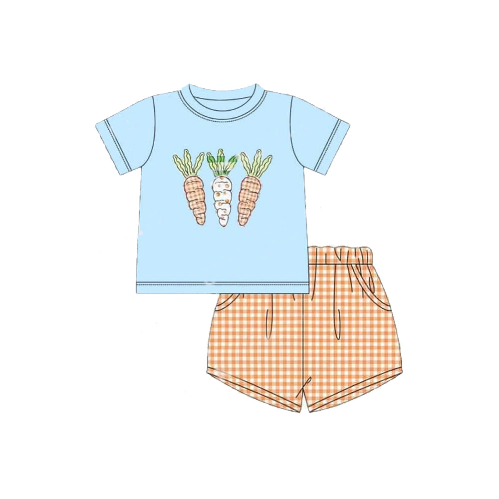 Short sleeves carrot top plaid shorts kids boys Easter clothes