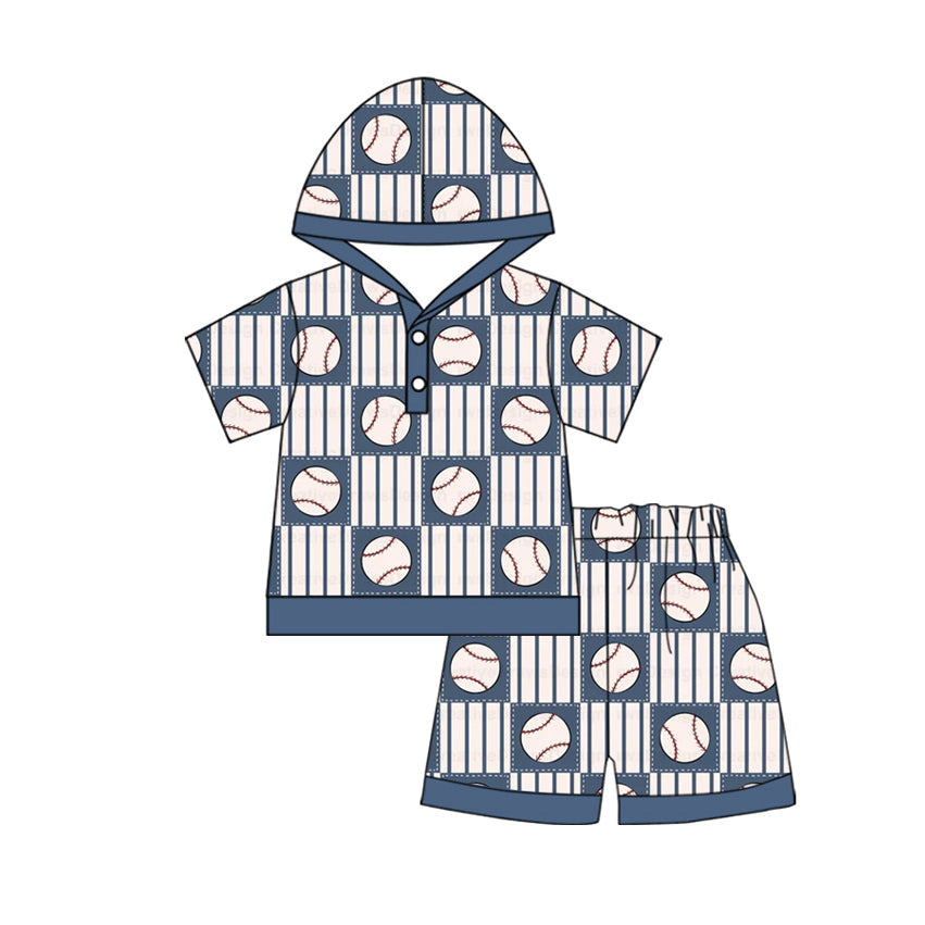 Short sleeves stripe baseball hoodie shorts boys clothes