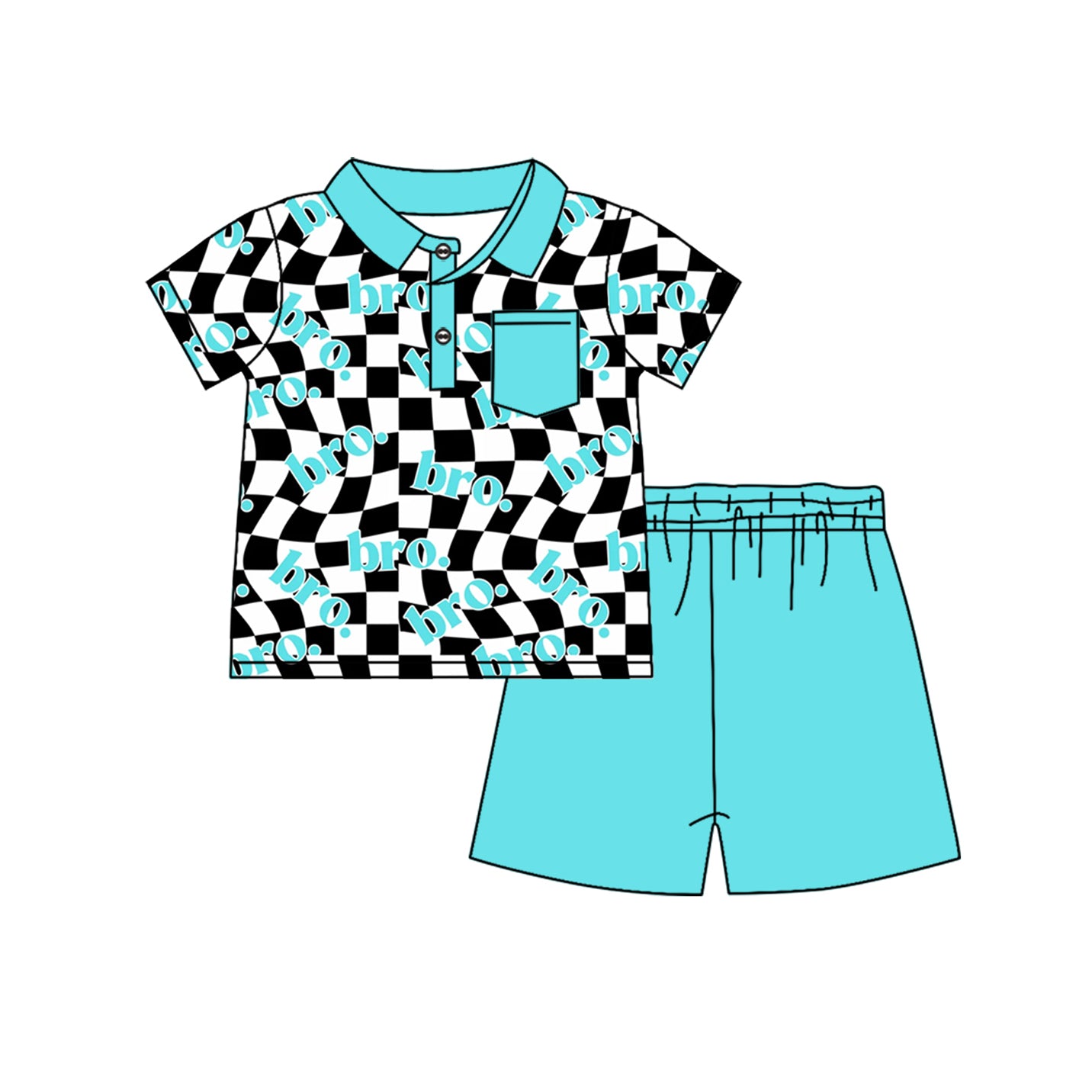 Short sleeves light blue brother polo shirt shorts boys clothes