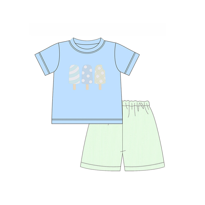 Light blue popsicle top stripe shorts boys summer outfits