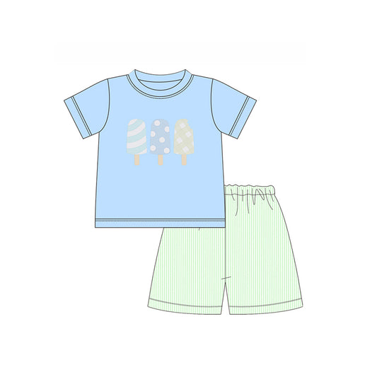 Light blue popsicle top stripe shorts boys summer outfits