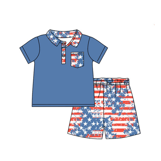 Blue pocket polo shirt stars stripe boys 4th of july outfits