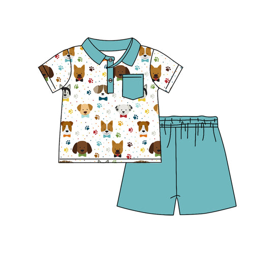 Short sleeves dog pocket polo shirt shorts boys summer clothes