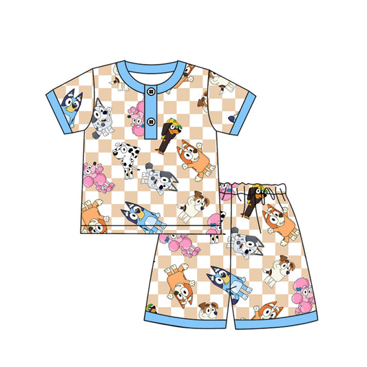 Short sleeves plaid dog kids boys summer pajamas
