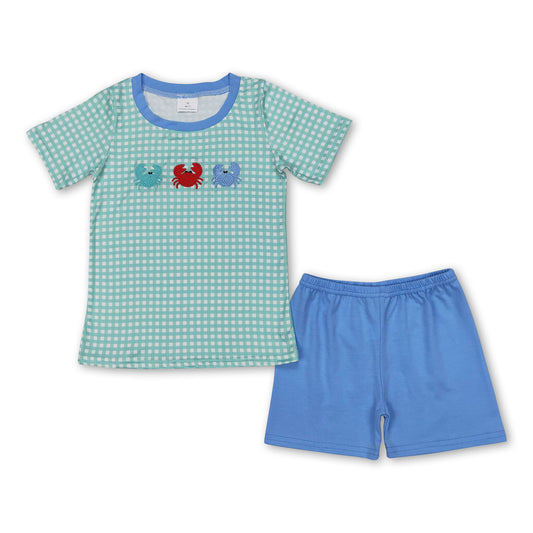 Short sleeves plaid crab top shorts boys summer clothes