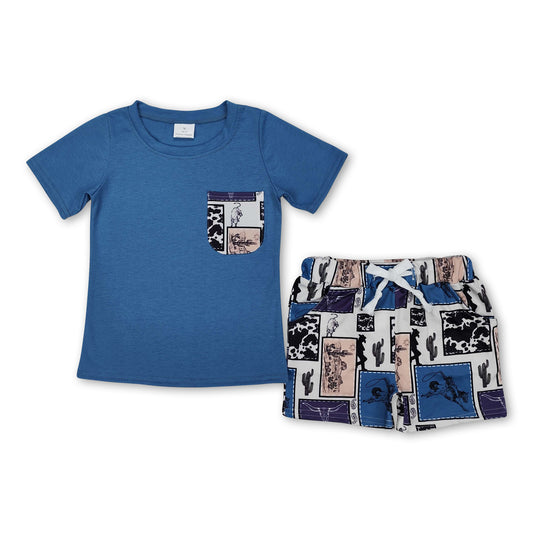 Short sleeves pocket top rodeo cactus shorts western boys clothes