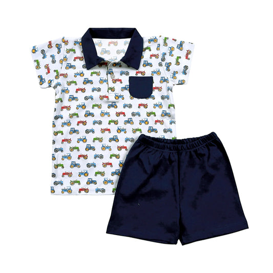Short sleeves tractor polo shirt shorts boys farm clothes