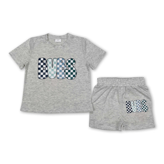 Grey short sleeves plaid bubs kids boys clothes ship from US