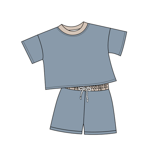 Light blue short sleeves cotton top shorts baby kids outfits