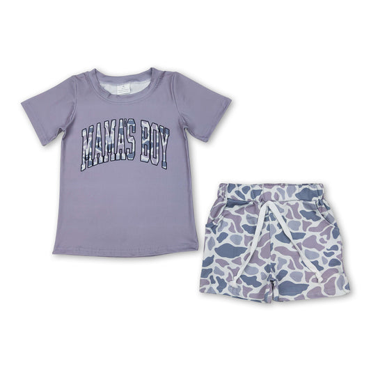 Short sleeves mama's boy grey camo shorts children outfits