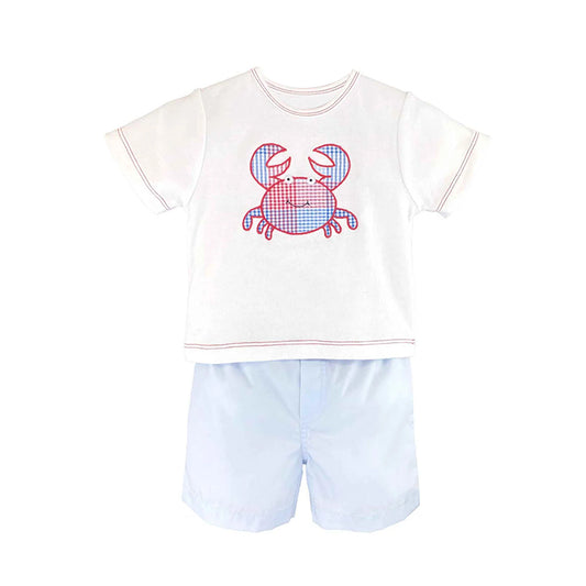 Short sleeves white crab top shorts boys summer outfits