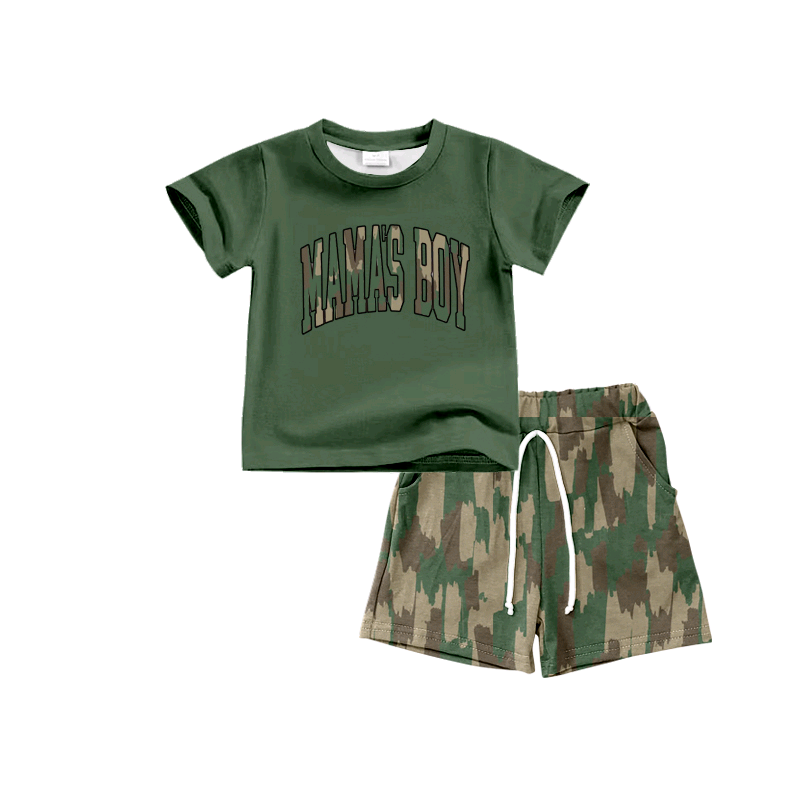 Green mama's boy top shorts boys clothing set