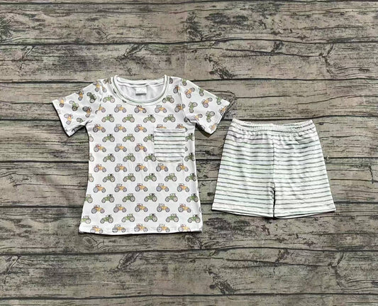 Short sleeves tractor pocket top stripe shorts boys clothes