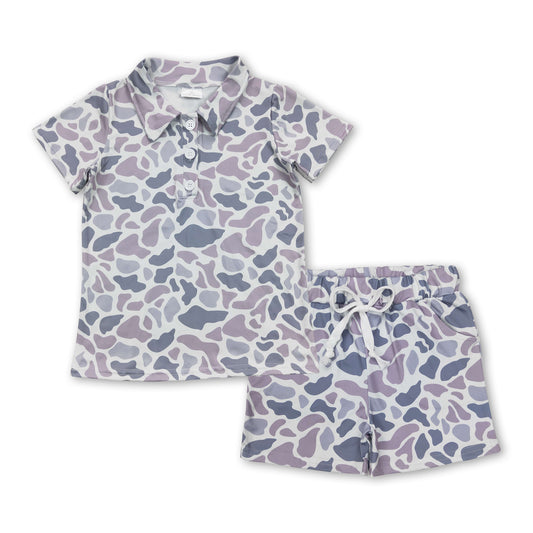 Short sleeves grey camo polo shirt shorts boys clothes