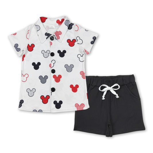 Mouse button down shirt black shorts boys clothes