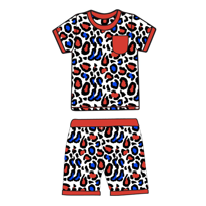 Red blue leopard baby kids 4th of july pajamas