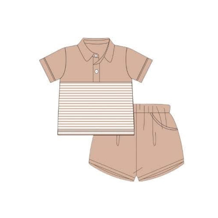 Khaki short sleeves stripe polo top shorts boys clothes