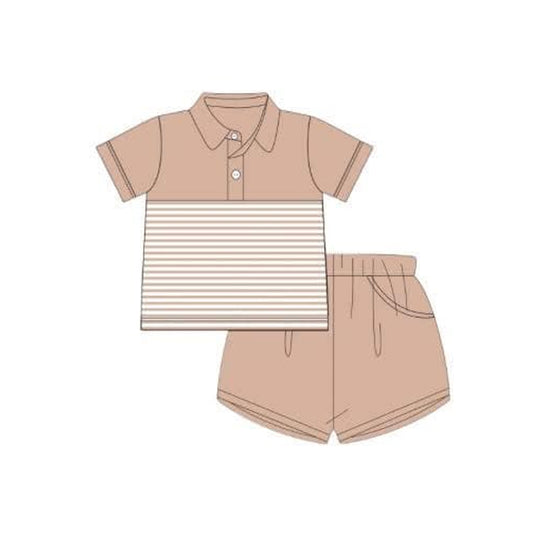 Khaki short sleeves stripe polo top shorts boys clothes