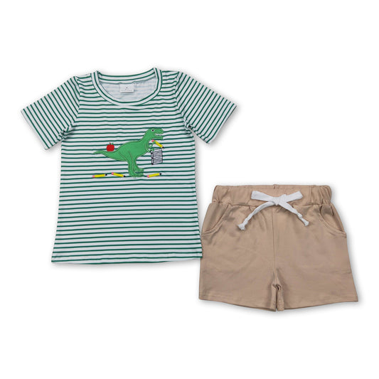 Dinosaur apple book top shorts kids boys back to school clothes