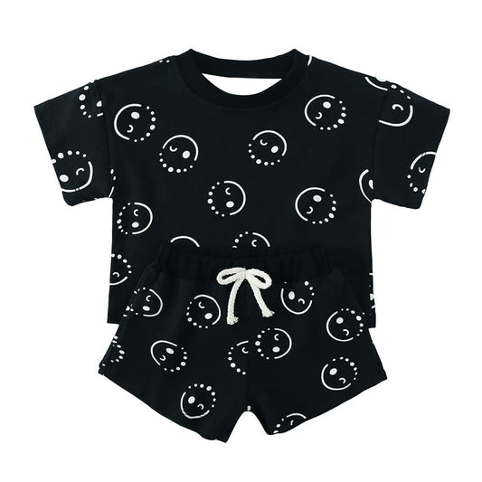 Black short sleeves smile baby kids summer clothing