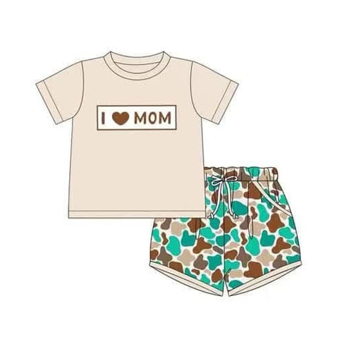 I love MOM top camo shorts kids boys clothing