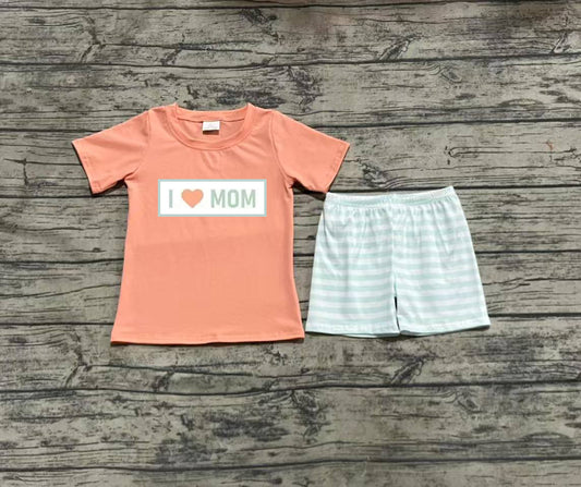 Orange I love MOM stripe shorts boys clothing