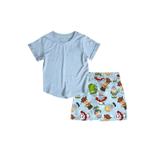 Light blue top toy pockets shorts kids boys clothes