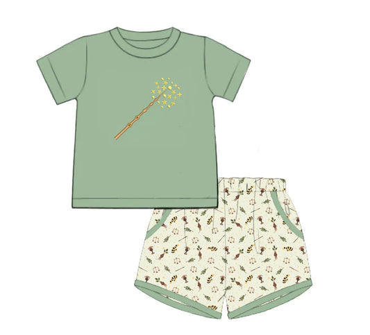 Short sleeves top leaves shorts kids boys clothes