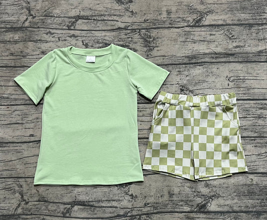 Green top plaid shorts kids boys summer outfits