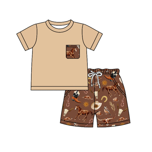 Khaki pocket top horse shorts western boys clothes