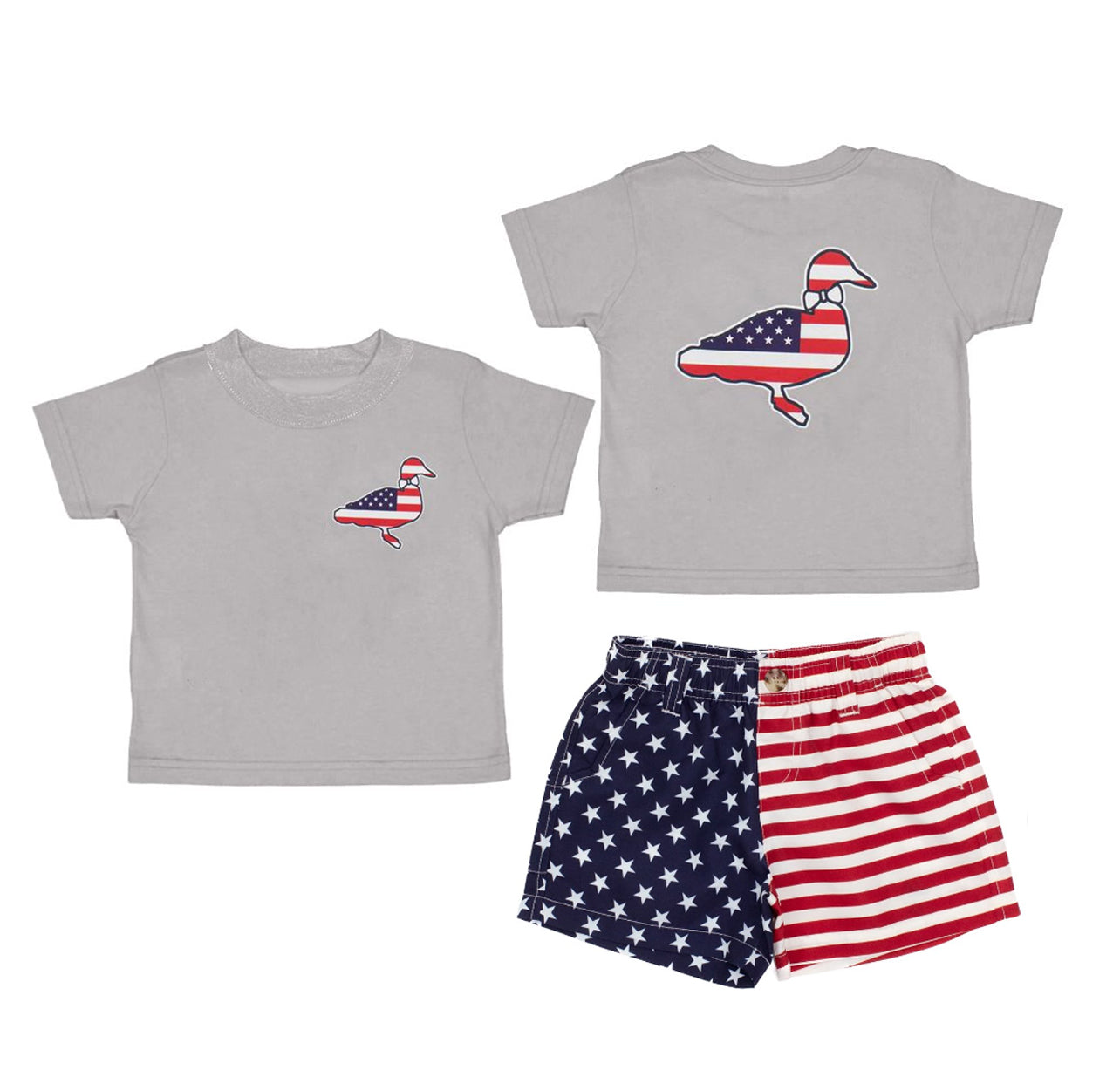 Grey duck top stars stripe shorts boys 4th of july clothes