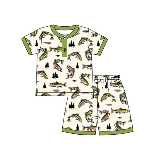 Short sleeves fish top shorts kids boys pajamas