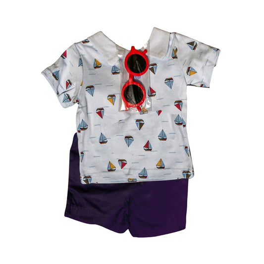 Short sleeves boat top navy shorts boys clothing set