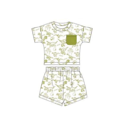 Short sleeves pocket dinosaur shirt shorts boys clothing