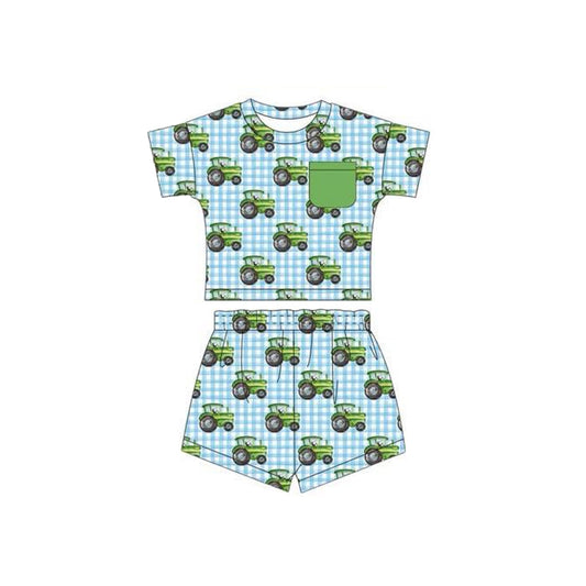 Pocket plaid tractor shirt shorts boys farm clothes