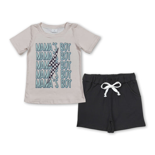 Mama's boy thunder top black shorts kids clothes