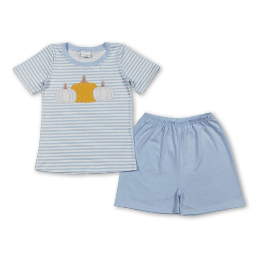 Short sleeves stripe pumpkin top shorts boys fall clothes
