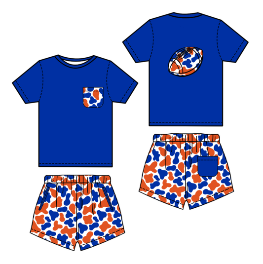 blue leopard football print kids boys summer pocket clothes
