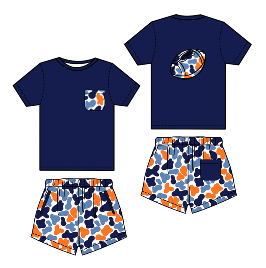 navy leopard football print kids boys summer pocket clothes