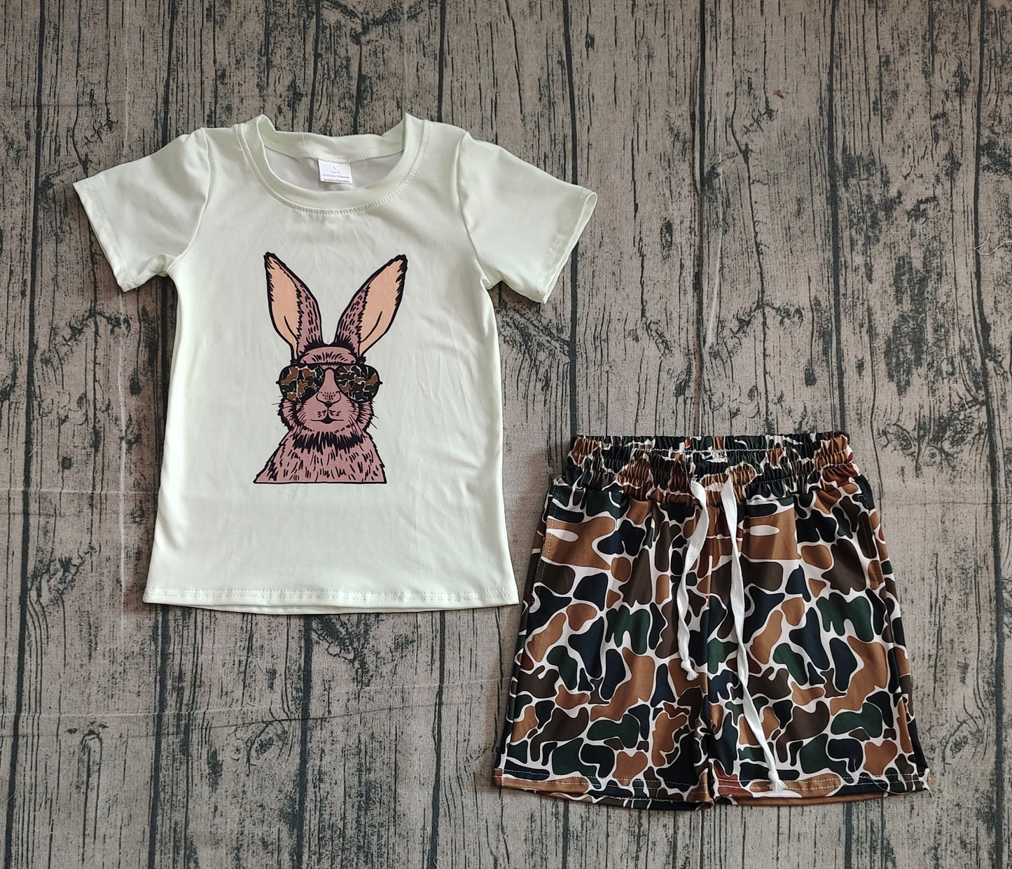 Rabbit top camo shorts toddler boys Easter outfits