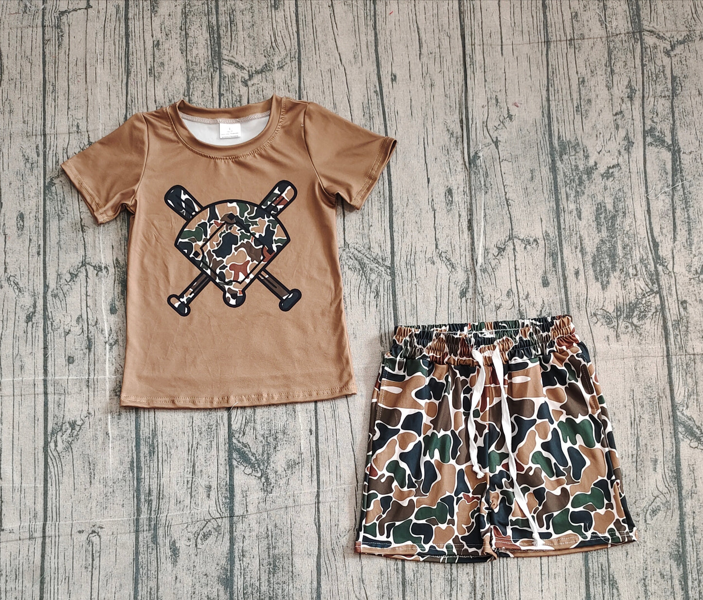 Short sleeves brown camo golf top shorts toddler boys outfits