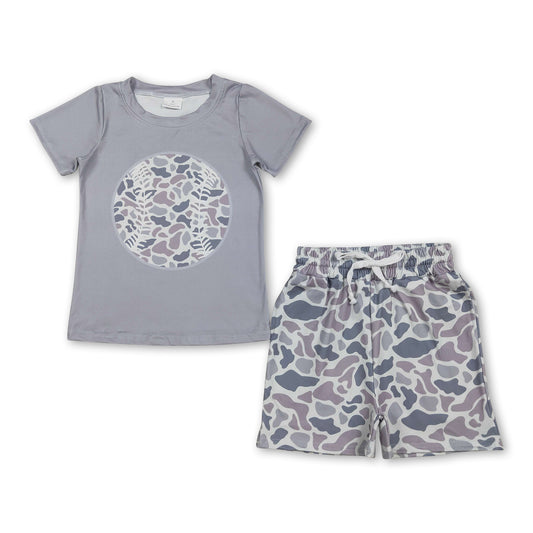 Baseball top grey camo shorts toddler boys outfits