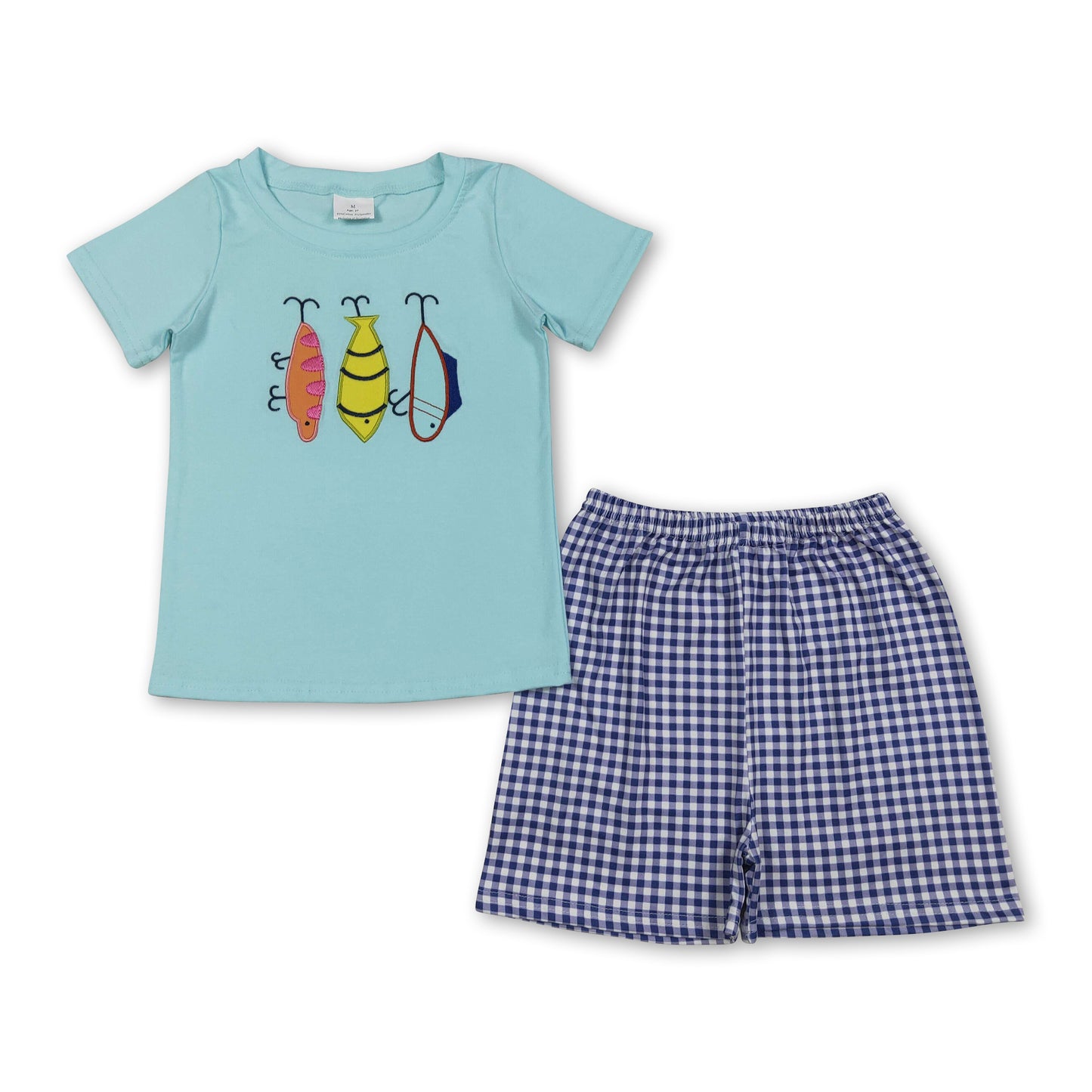Short sleeves fishing top plaid shorts kids boys outfits