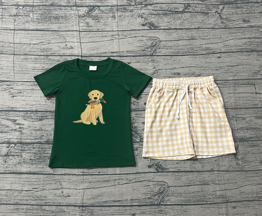 Dog duck embroidery top plaid shorts boys outfits